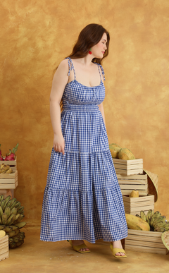 PAMELA MAXI DRESS - BLUE GINGHAM Shop.TayoStudio
