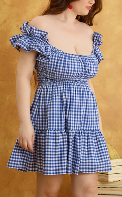POPPY MINI DRESS - BLUE GINGHAM