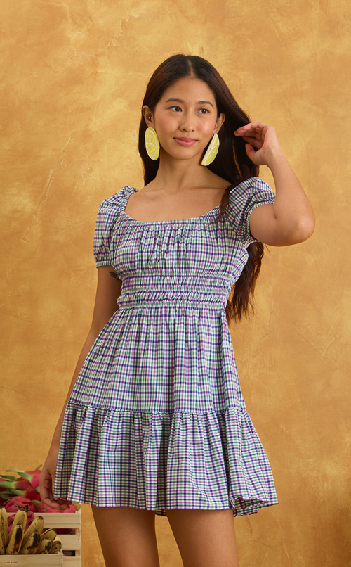 PENELOPE MINI DRESS - PURPLE GREEN MICRO PLAID Shop.TayoStudio
