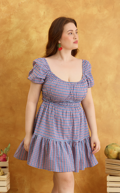 PENELOPE MINI DRESS - RED BLUE MICRO PLAID