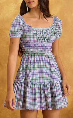 PENELOPE MINI DRESS - PURPLE GREEN MICRO PLAID Shop.TayoStudio