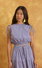 NALA TOP - RED BLUE MICRO PLAID