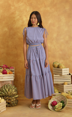 NALA TOP - RED BLUE MICRO PLAID