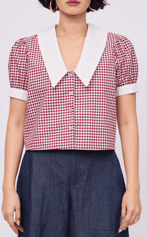 DANI TOP - MAROON GINGHAM