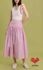 MARIA SKIRT - PINK GREEN STRIPES