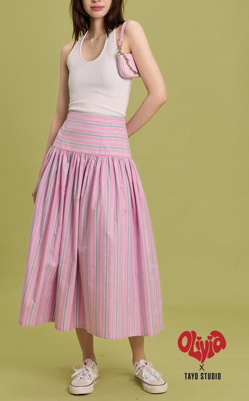 MARIA SKIRT - PINK GREEN STRIPES