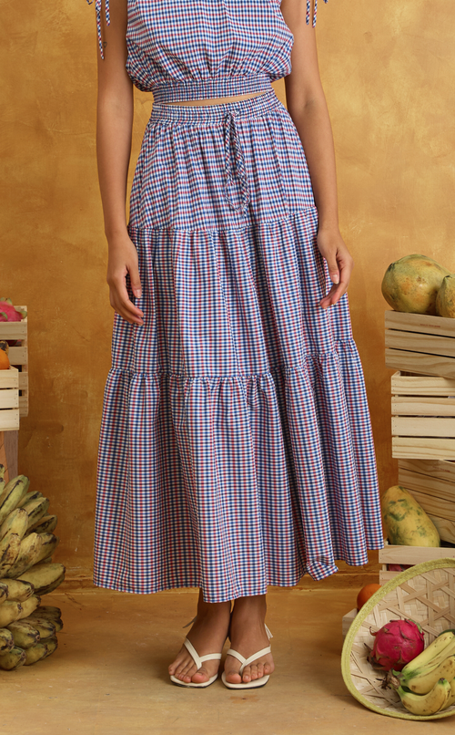 HELENA SKIRT 2.0 - RED BLUE MICRO PLAID Shop.TayoStudio