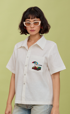 PINO TOP -  WHITE OXFORD (PALENGKE) W/ EMBRO