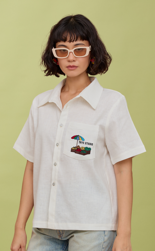 PINO TOP -  WHITE OXFORD (PALENGKE) W/ EMBRO