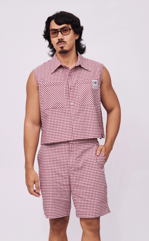 MANU SHORTS - MAROON GINGHAM
