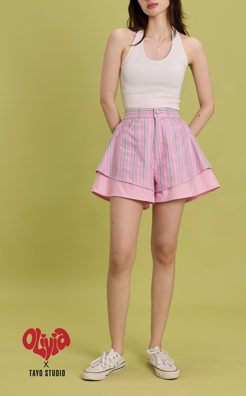AZUL SHORTS - PINK GREEN STRIPES
