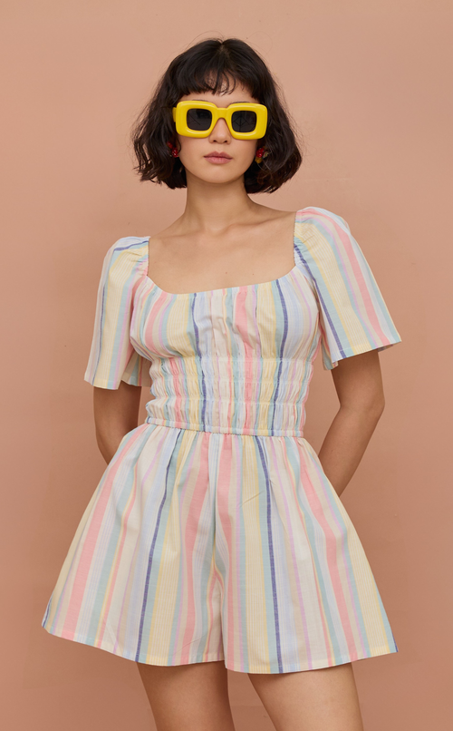 PENNY ROMPER - PASTEL MULTICOLOR STRIPES