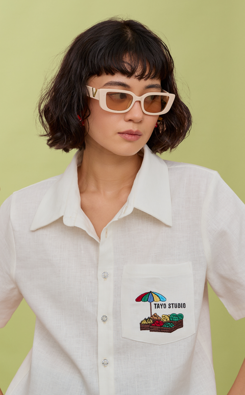 PINO TOP -  WHITE OXFORD (PALENGKE) W/ EMBRO