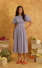 ELENA DRESS - RED BLUE MICRO PLAID Shop.TayoStudio