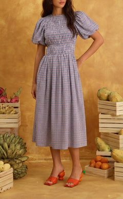 ELENA DRESS - RED BLUE MICRO PLAID Shop.TayoStudio