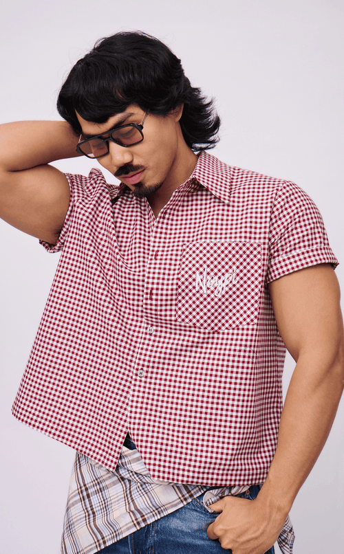 PINO TOP -  MAROON GINGHAM w/ NOYPI EMBRO