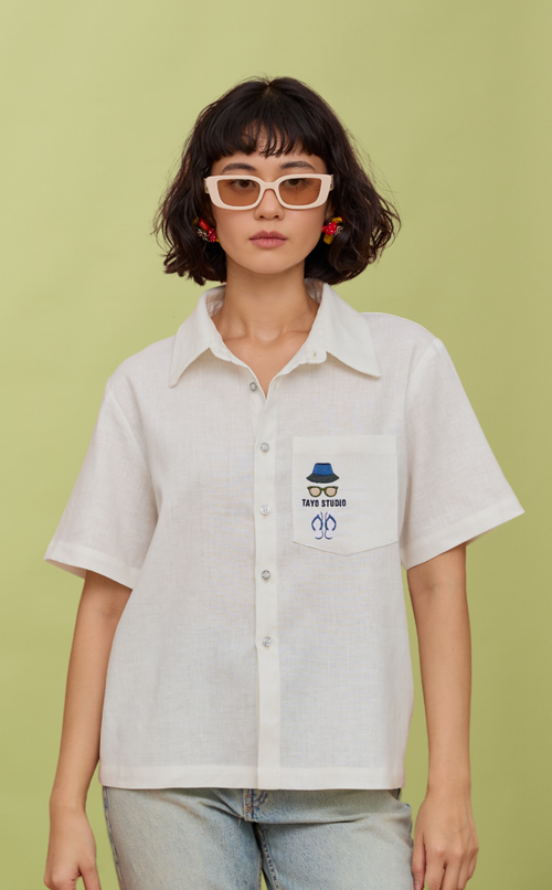 PINO TOP -  WHITE OXFORD (APLAYA) W/ EMBRO