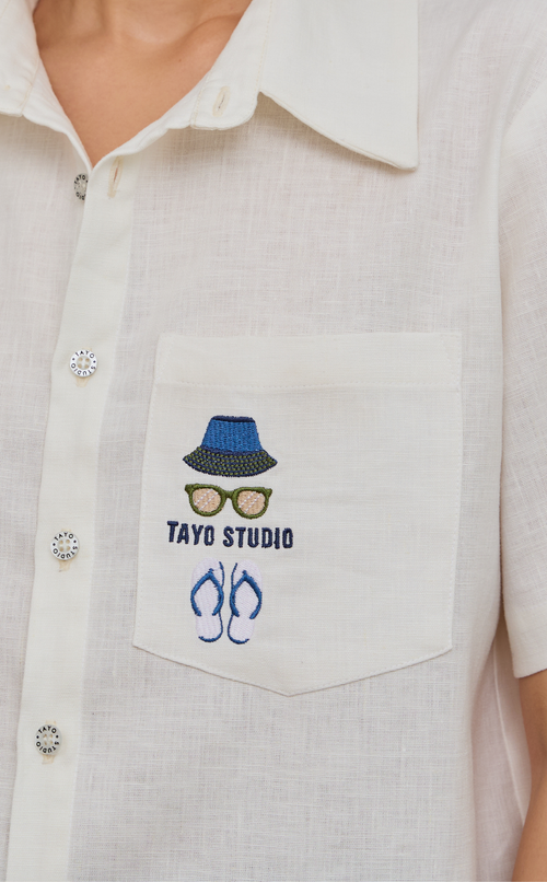 PINO TOP -  WHITE OXFORD (APLAYA) W/ EMBRO