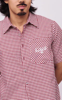 PINO TOP -  MAROON GINGHAM w/ KUYA EMBRO