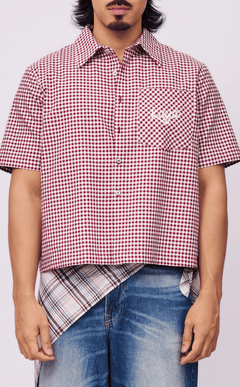 PINO TOP -  MAROON GINGHAM w/ KUYA EMBRO