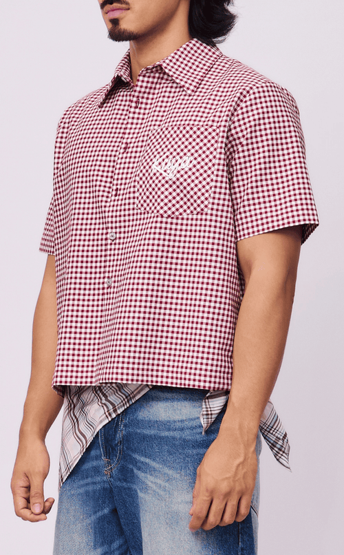 PINO TOP -  MAROON GINGHAM w/ KUYA EMBRO