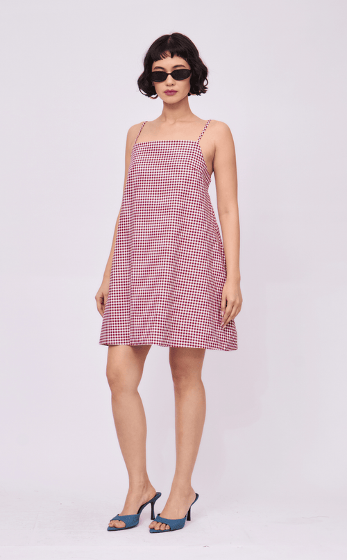 BORA DRESS - MAROON GINGHAM