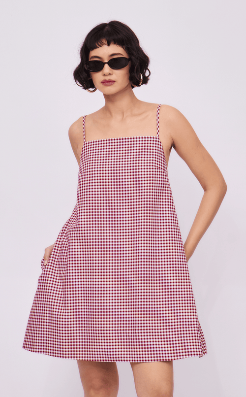 BORA DRESS - MAROON GINGHAM