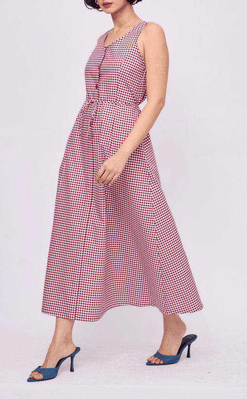 ALMA DRESS - MAROON GINGHAM