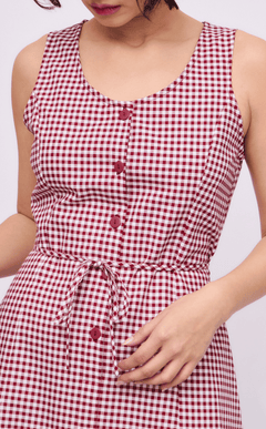 ALMA DRESS - MAROON GINGHAM
