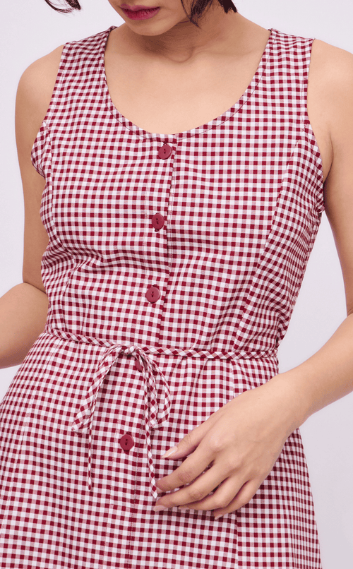ALMA DRESS - MAROON GINGHAM