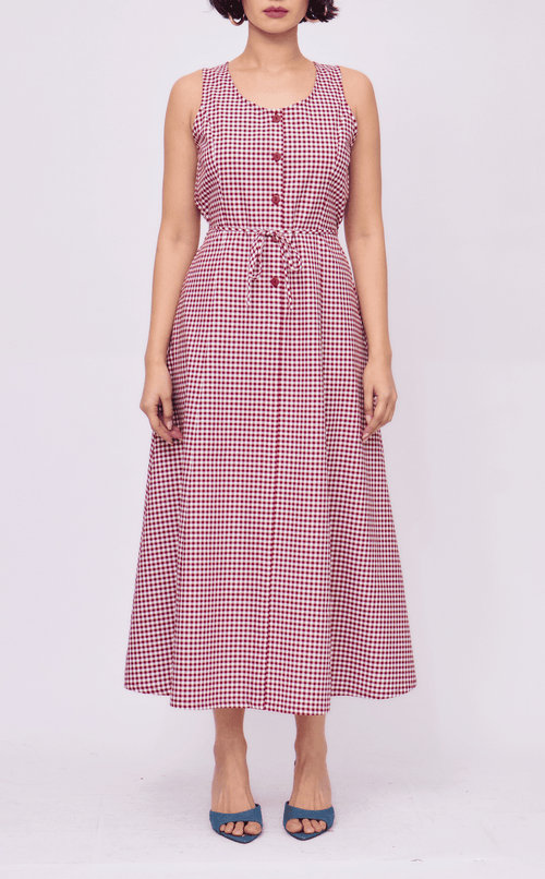 ALMA DRESS - MAROON GINGHAM