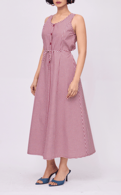 ALMA DRESS - MAROON GINGHAM