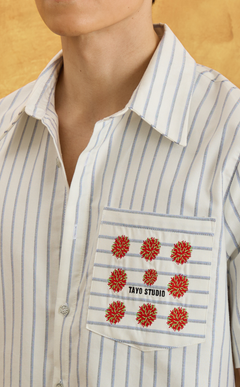 PINO TOP - WHITE NAUTICAL STRIPES w/ EMBRO Shop.TayoStudio