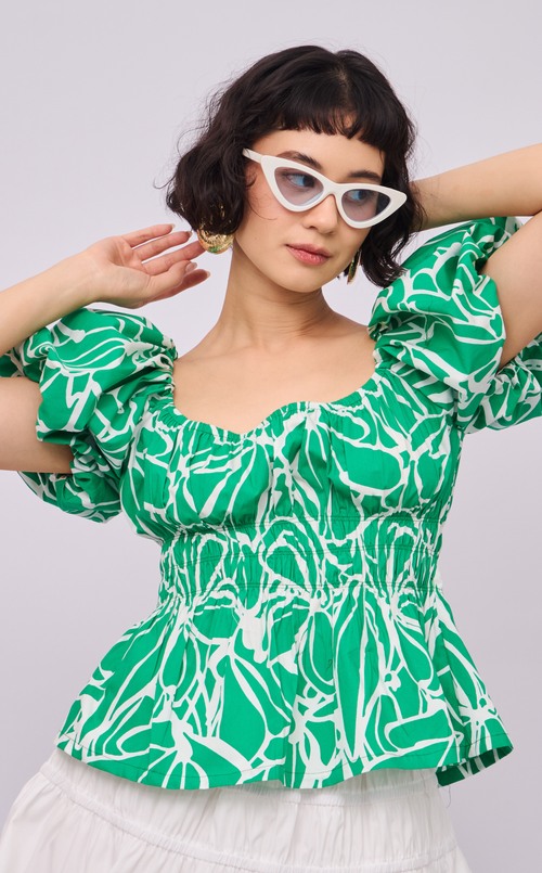 AMINA TOP - GREEN FLOWER LINE