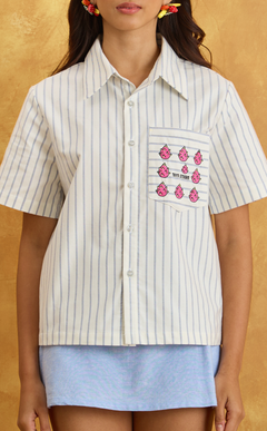 PINO TOP - WHITE NAUTICAL STRIPES w/ EMBRO Shop.TayoStudio