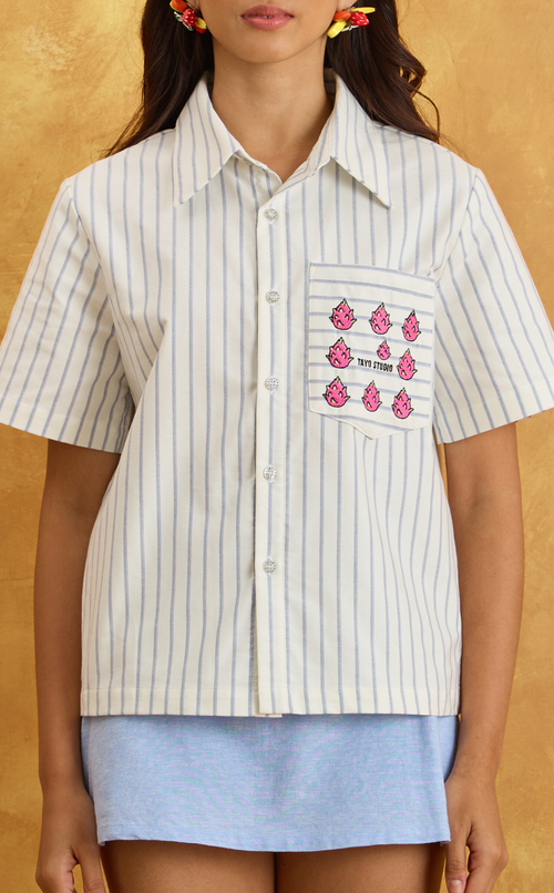 PINO TOP - WHITE NAUTICAL STRIPES w/ EMBRO Shop.TayoStudio