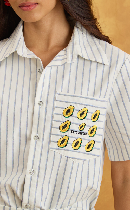 PINO TOP - WHITE NAUTICAL STRIPES w/ EMBRO Shop.TayoStudio