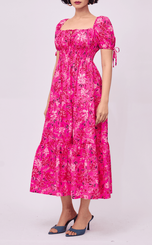 ERIKA DRESS - NEON PINK FLORAL