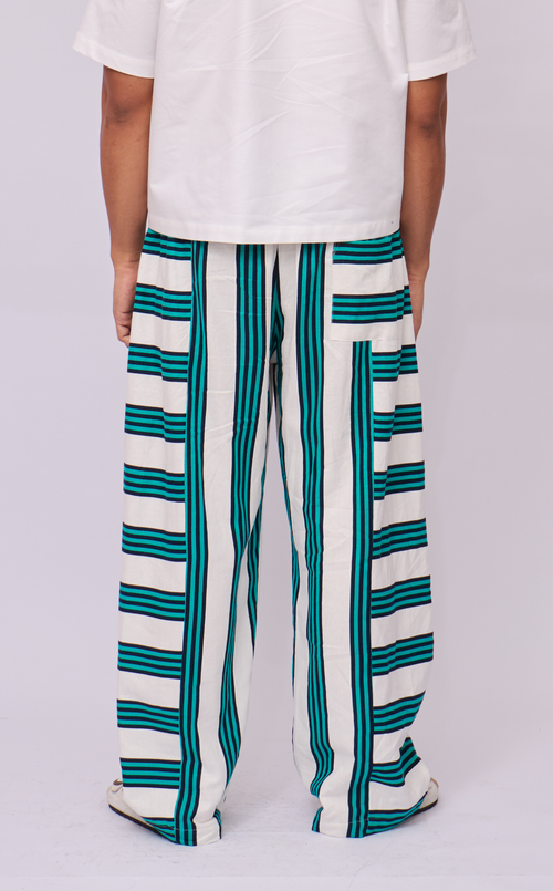 GOMEZ PANTS - TEAL STRIPES LINEN