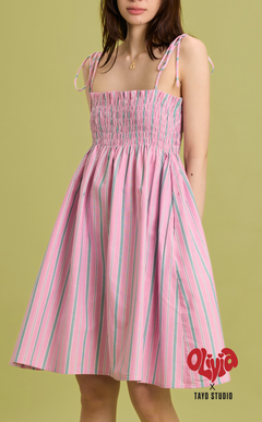 OLI DRESS - PINK GREEN STRIPES