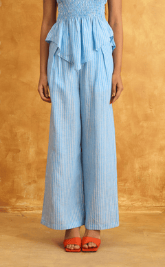 RAYA PANTS - BLUE LINEN STRIPES
