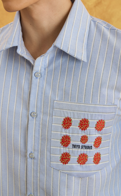 PINO TOP - BLUE NAUTICAL STRIPES w/ EMBRO