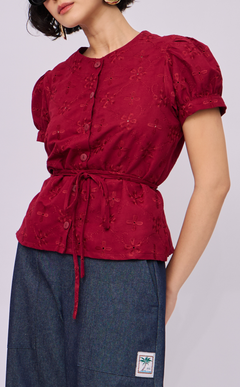 CELINE TOP - MERLOT EYELET