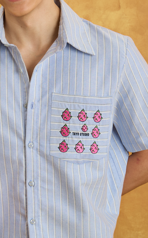 PINO TOP - BLUE NAUTICAL STRIPES w/ EMBRO