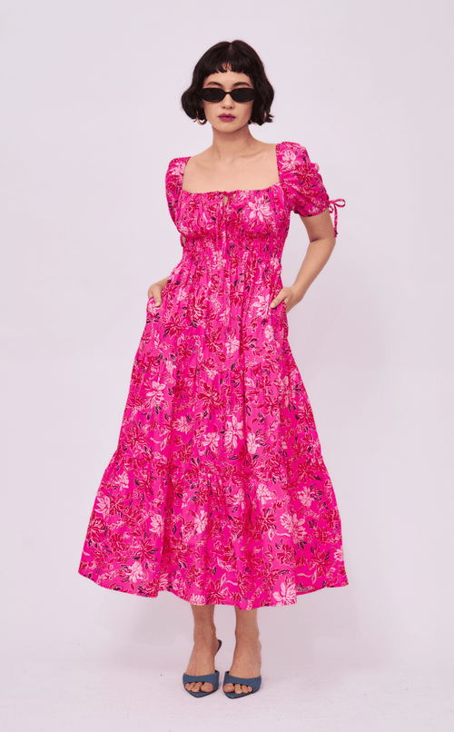 ERIKA DRESS - NEON PINK FLORAL