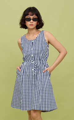 ALMA MINI DRESS - NAVY BLUE GINGHAM