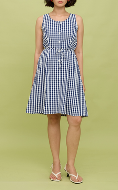 ALMA MINI DRESS - NAVY BLUE GINGHAM