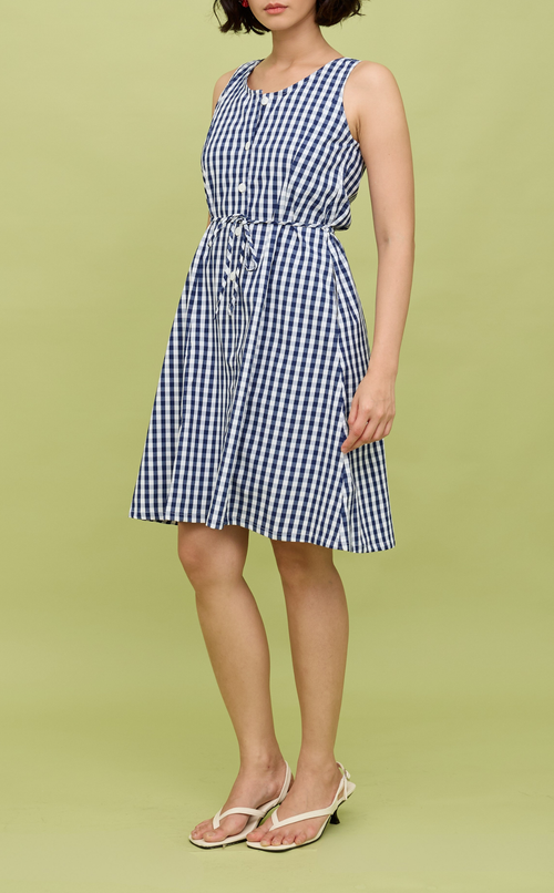 ALMA MINI DRESS - NAVY BLUE GINGHAM