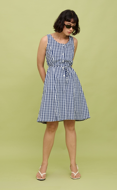 ALMA MINI DRESS - NAVY BLUE GINGHAM