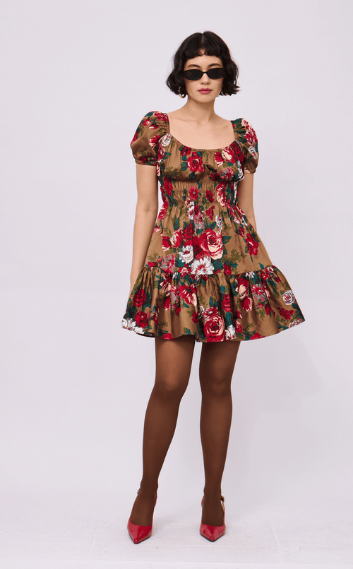 PENELOPE MINI DRESS - VINTAGE RED FLORAL